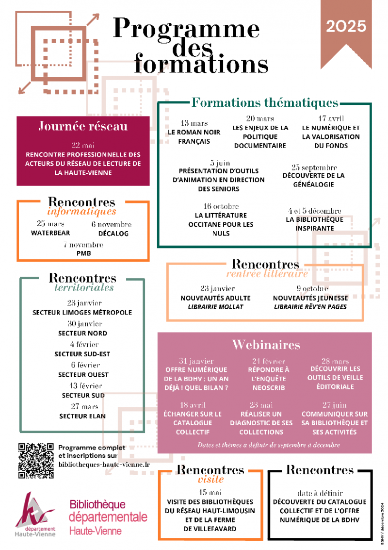 Bibliothèque départementale de Haute-Vienne – catalogue formations 2025